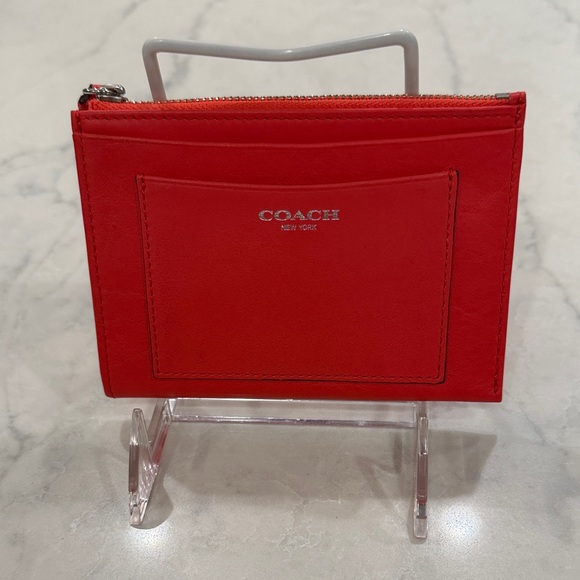 Coach Handbags - Coach Vibrant Coral Leather Card Case